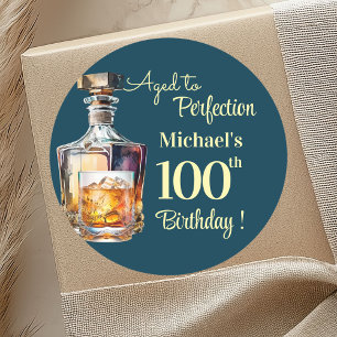 Aged to Perfection Men 100th Whiskey Birthday Classic Round Sticker
