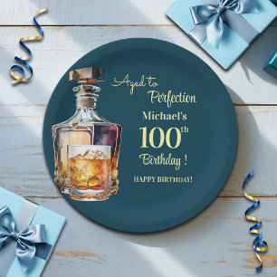Aged to Perfection Men 100th Whiskey Birthday Paper Plate