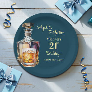 Aged to Perfection Men 21st Whiskey Birthday Paper Plate