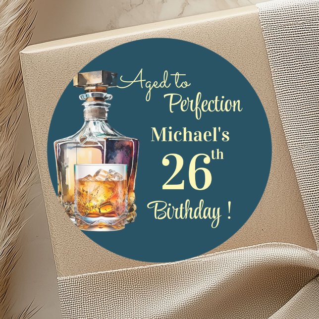 Aged to Perfection Men 26th Whiskey Birthday Classic Round Sticker (Creator Uploaded)