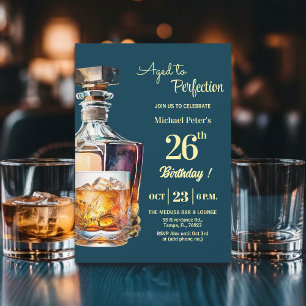 Aged to Perfection Men 26th Whiskey Birthday Invitation
