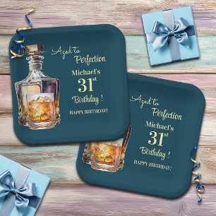 Aged to Perfection Men 31st Whiskey Birthday Paper Plate