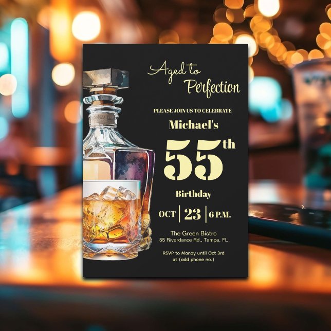 Aged to Perfection Men 55th Whiskey Birthday  Invitation (Creator Uploaded)