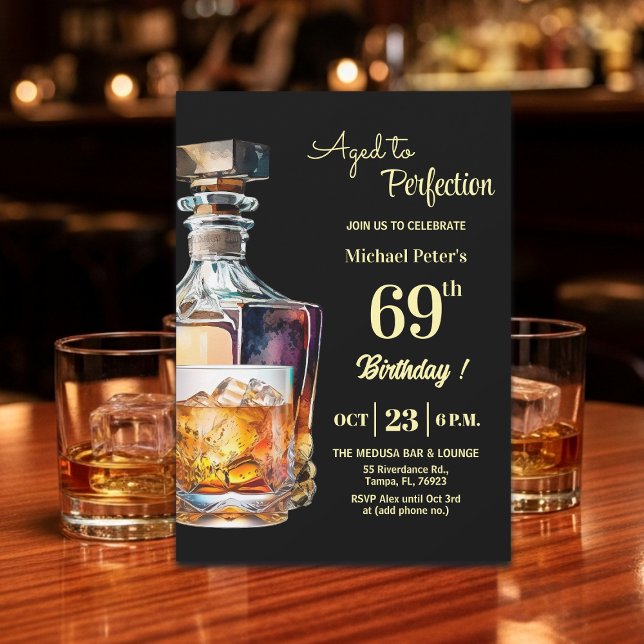 Aged to Perfection Men 69th Whiskey Birthday  Invitation (Creator Uploaded)