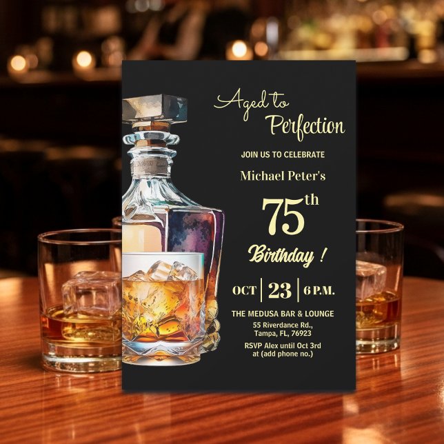 Aged to Perfection Men 75th Whiskey Birthday  Invitation (Creator Uploaded)