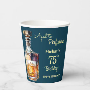 Aged to Perfection Men 75th Whiskey Birthday Paper Cups