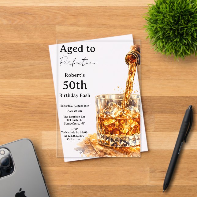 Aged To Perfection Men’s Birthday Party Acrylic Invitations (Insitu (Invitation Card))