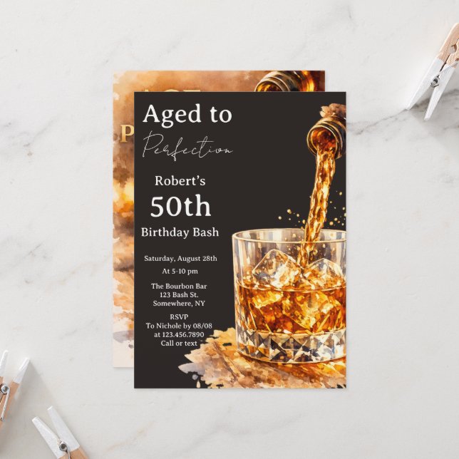 Aged To Perfection Men’s Birthday Party Invitation (Front/Back In Situ)