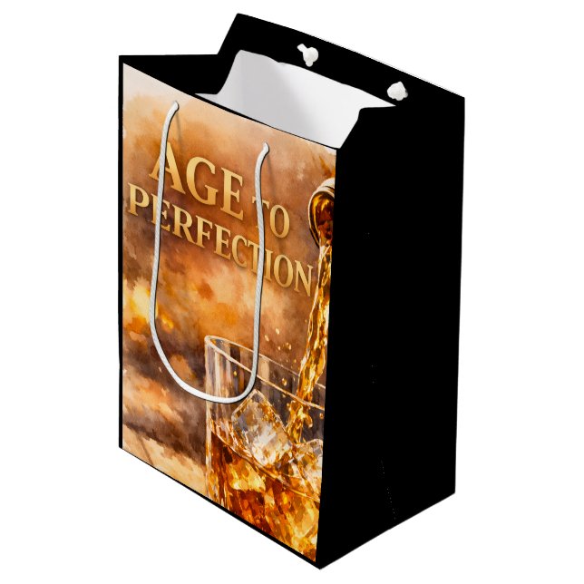Aged To Perfection Men’s Birthday Party Medium Gift Bag (Front Angled)