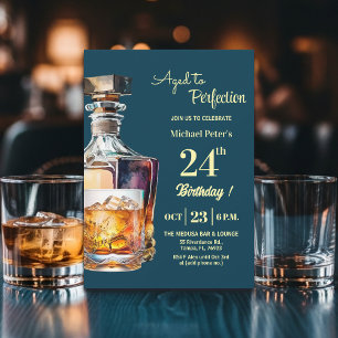 Aged to Perfection Men's 24th Whiskey Birthday Invitation