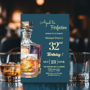 Aged to Perfection Men's 32nd Whiskey Birthday Invitation