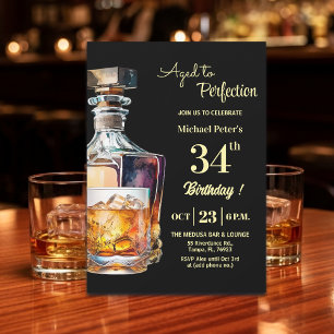 Aged to Perfection Men's 34th Whiskey Birthday Invitation