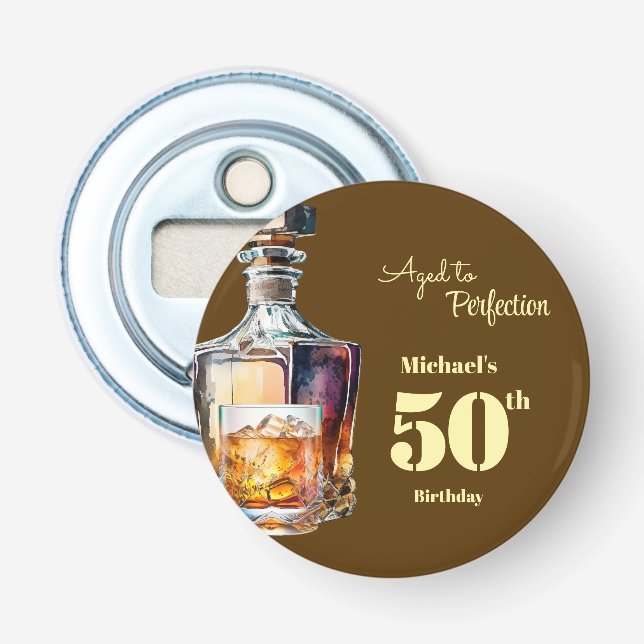 Aged to Perfection Men's 50th Whiskey Birthday  Bottle Opener (Front)