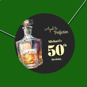 Aged to Perfection Men's 50th Whiskey Birthday  Classic Round Sticker