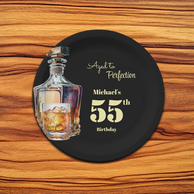Aged to Perfection Men's 55th Whiskey Birthday  Paper Plate (Creator Uploaded)