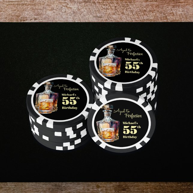 Aged to Perfection Men's 55th Whiskey Birthday  Poker Chips (Creator Uploaded)