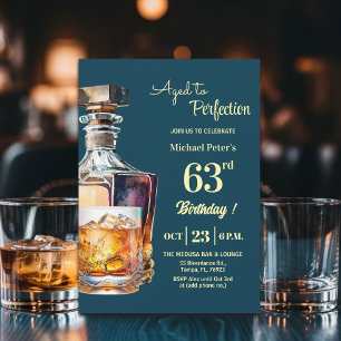 Aged to Perfection Men's 63rd Whiskey Birthday  Invitation