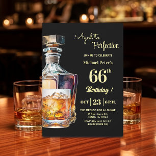 Aged to Perfection Men's 66th Whiskey Birthday Invitation
