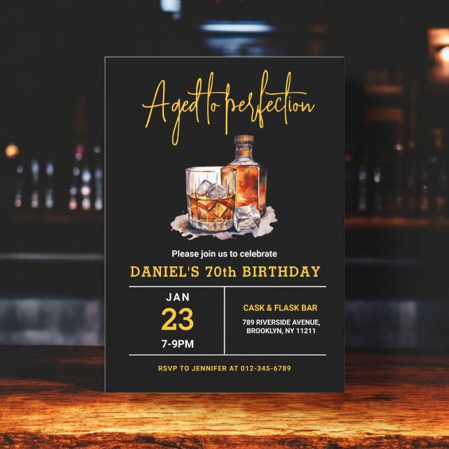 Aged to Perfection Men's 70th Whiskey Birthday  Invitation (Creator Uploaded)