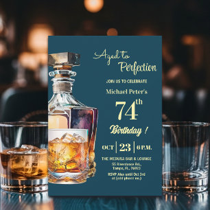 Aged to Perfection Men's 74th Whiskey Birthday Invitation