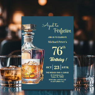 Aged to Perfection Men's 76th Whiskey Birthday Invitation