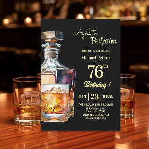 Aged to Perfection Men's 76th Whiskey Birthday Invitation