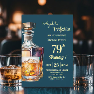 Aged to Perfection Men's 79th Whiskey Birthday Invitation