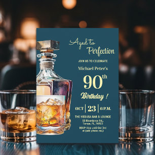 Aged to Perfection Men's 90th Whiskey Birthday  Invitation
