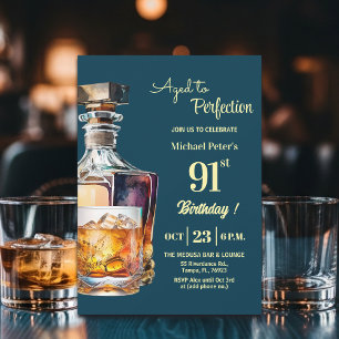 Aged to Perfection Men's 91st Whiskey Birthday Invitation