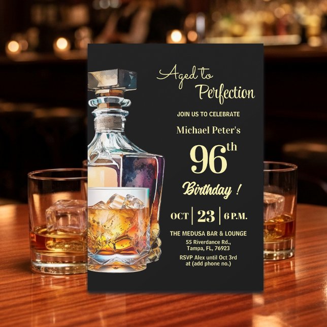 Aged to Perfection Men's 96th Whiskey Birthday  Invitation (Creator Uploaded)