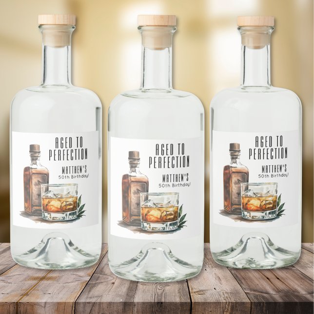 Aged To Perfection Men's Birthday Whiskey Liquor Bottle Label (Aged To Perfection Men's Birthday Whiskey Liquor Bottle Label)