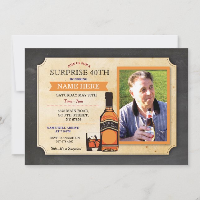 Aged To Perfection Photo Invitation Birthday Chalk (Front)