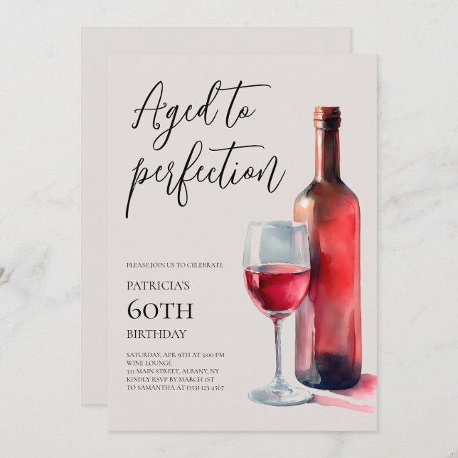 Aged to Perfection Red Wine 60th Birthday Party Invitation (Front/Back)