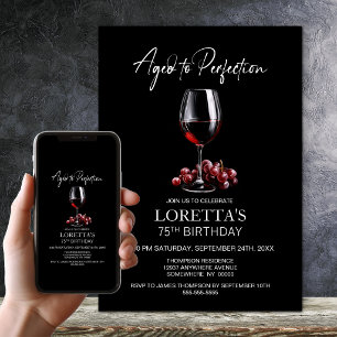 Aged to Perfection Red Wine 75th Birthday Party Invitation