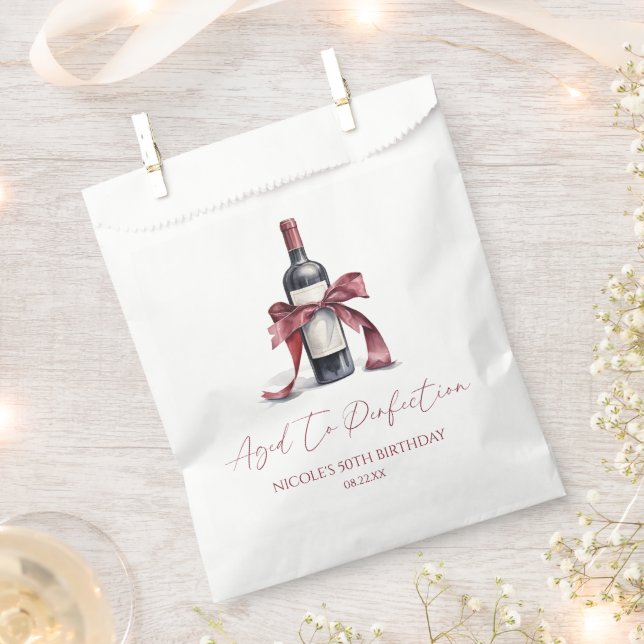 Aged To Perfection Red Wine Bow Birthday Party Favour Bag (Clipped)