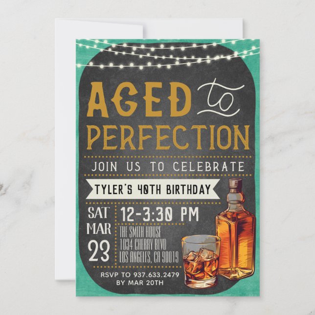 Aged to Perfection Whiskey Birthday Invitation (Front)