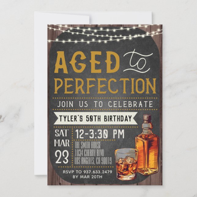 Aged to Perfection Whiskey Birthday Invitation (Front)