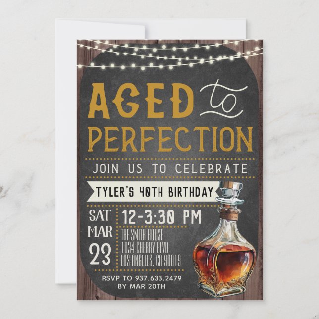 Aged to Perfection Whiskey Birthday Invitation (Front)