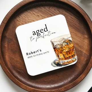 Aged To Perfection Whiskey Birthday Party Arch Square Paper Coaster