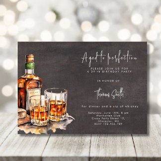 Aged to perfection whiskey birthday party  invitation