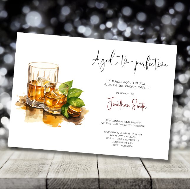 Aged to perfection whiskey birthday party  invitation (Creator Uploaded)
