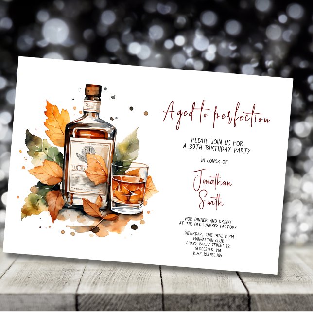 Aged to perfection whiskey birthday party  invitation (Creator Uploaded)
