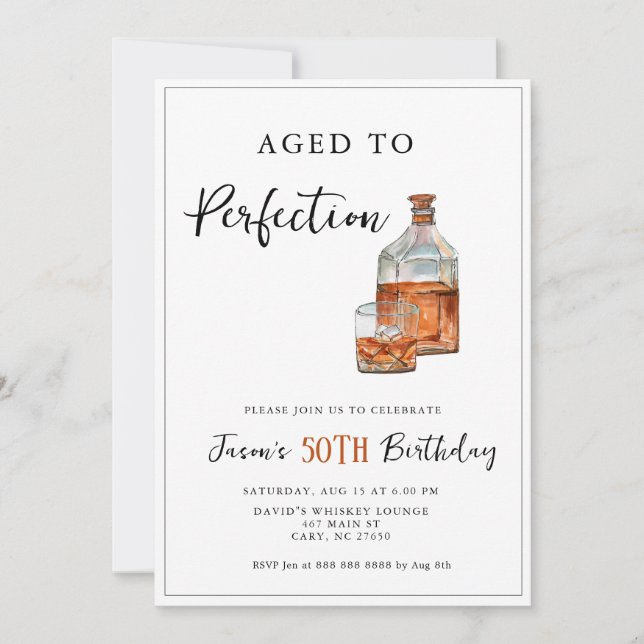 Aged to perfection Whiskey Bottle Birthday Party  Invitation (Front)