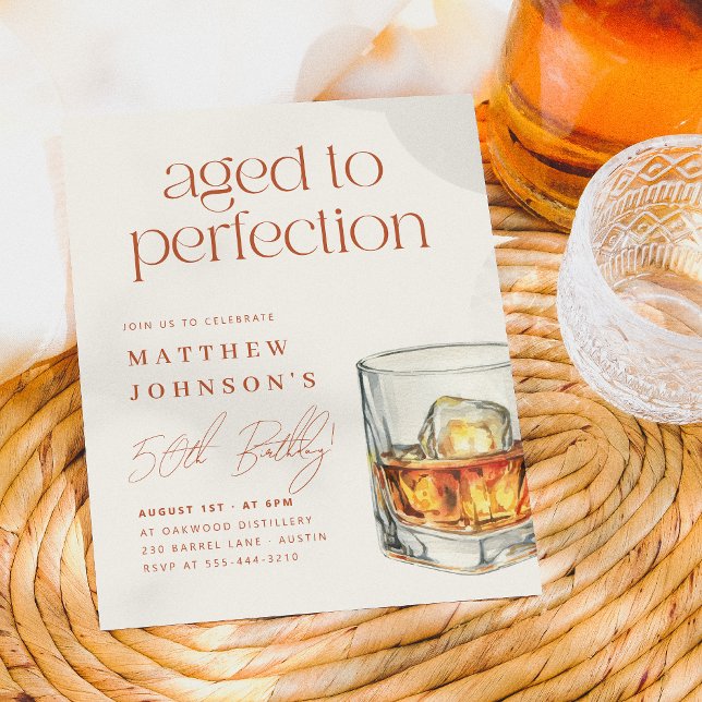 Aged to Perfection Whiskey Budget Birthday Party (Card Front Mock-up)