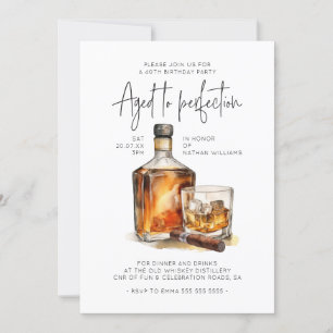 Aged to Perfection Whiskey & Cigar Men's Birthday Invitation