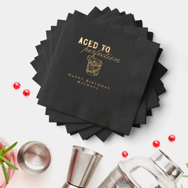 Aged to Perfection Whiskey Cocktail Birthday Party Foil Napkins (Creator Uploaded)