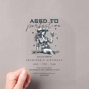 Aged to Perfection Whiskey Cowgirl Birthday Party Acrylic Invitations