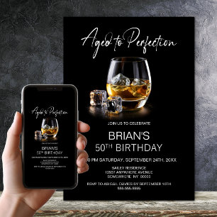 Aged to Perfection Whiskey Glass 50th Birthday Invitation