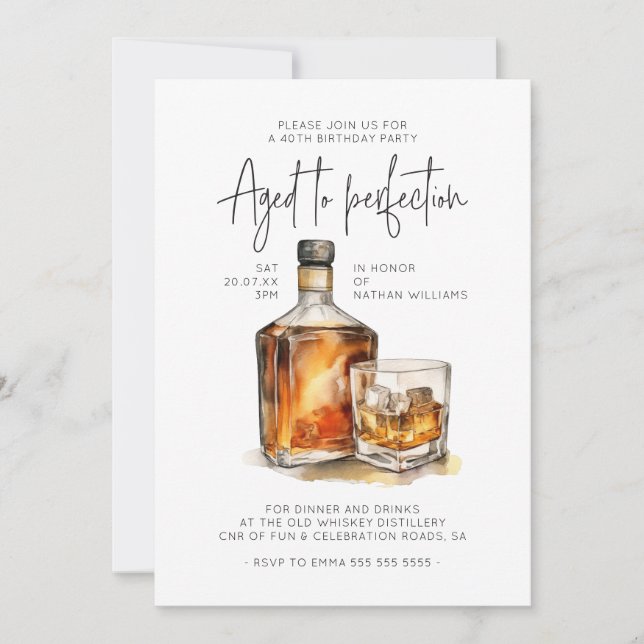 Aged to Perfection Whiskey Male Birthday Invitation (Front)