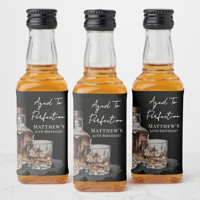 Aged To Perfection Whiskey Men's Birthday Party Liquor Bottle Label (Bottles)